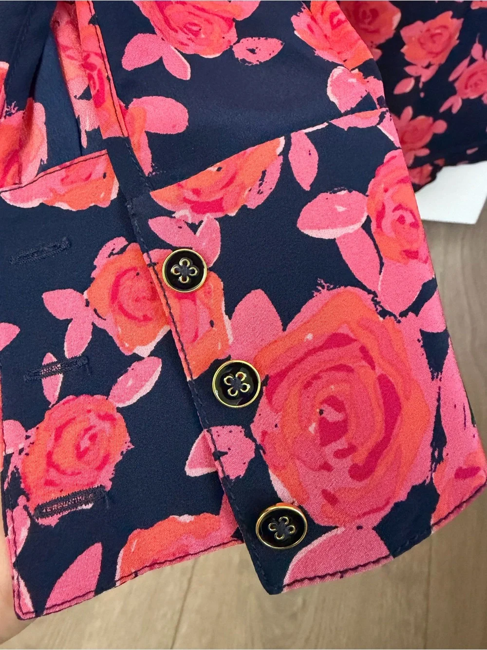 Tory Burch Navy Coral Pink Floral Silk Blouse- Brand New, Size 2
